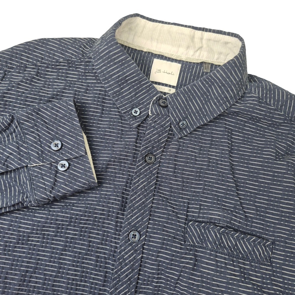 JB Holt Athletic Fit Men's Navy White Striped Cotton Button Down Shirt L Casual